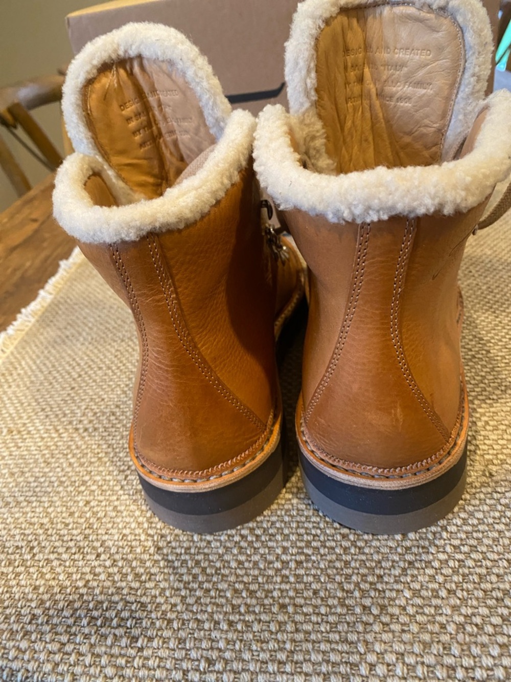 Women's Tan Leather Shearling-Lined Ankle Boots - Picture 5 of 8